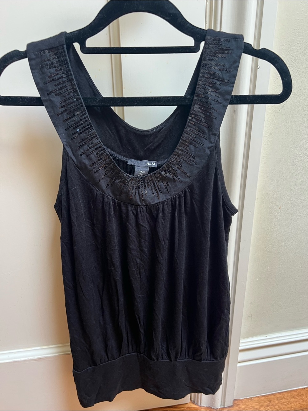 H&M Black Sequined Embellished Scoop Neck Tank Top